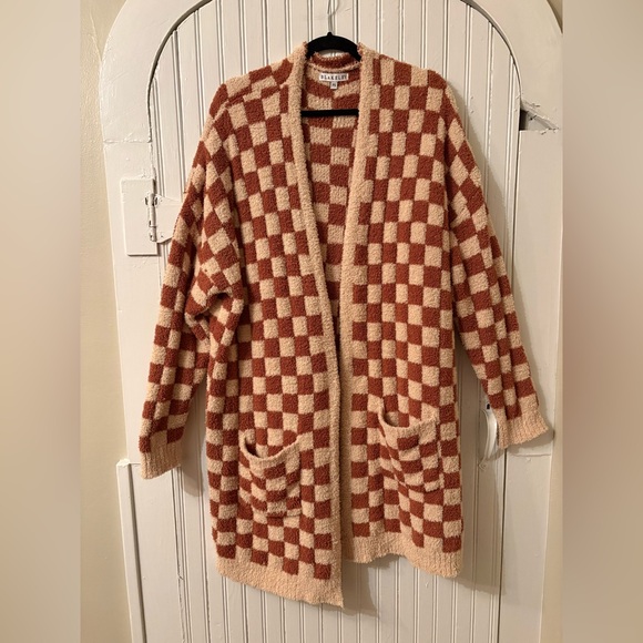 Blakely Oversized Fuzzy Soft Longline Checker Knit Cardigan | size petite small - Picture 8 of 8